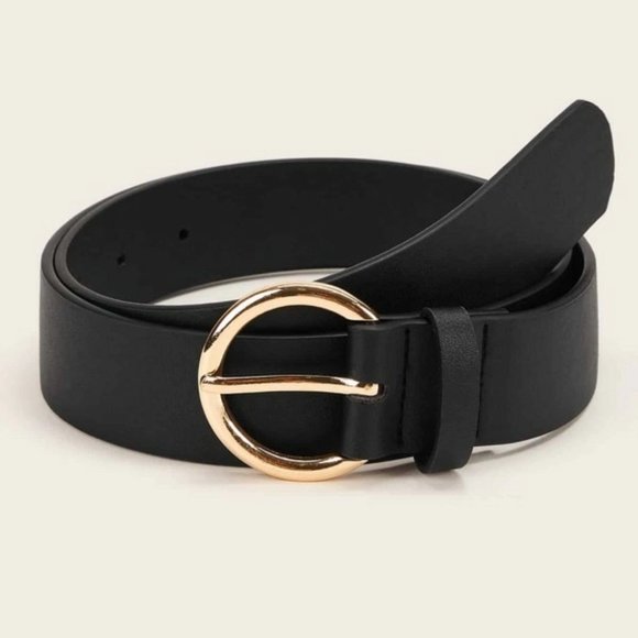 Accessories - Black Round Belt with Golden Buckle
